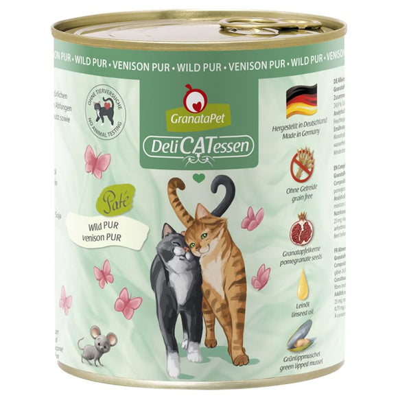 GranataPet DeliCatessen Venison Pur – Grain-Free Wet Cat Food, 800g Can, Premium Protein