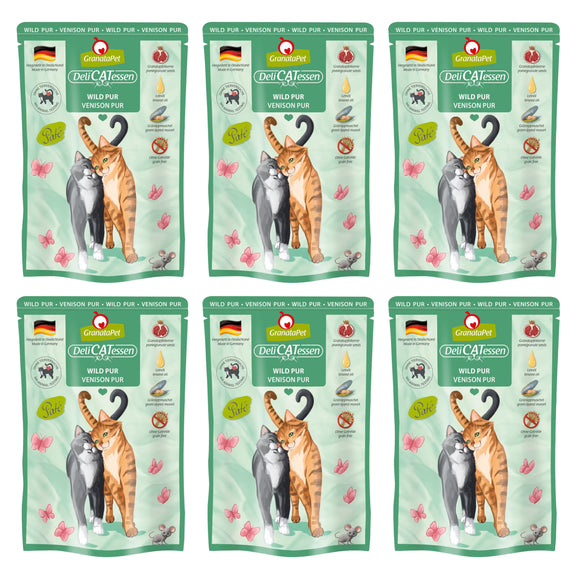 GranataPet DeliCatessen Venison Pur – Grain-Free Wet Food with Venison, 6 Sachets, 85g Each