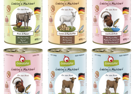 GranataPet Wet Dog Food Set – Grain-Free Assorted Flavors, 6x400g Cans, Premium Quality