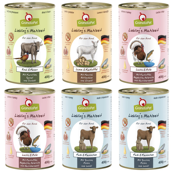 GranataPet Wet Dog Food Set – Grain-Free Assorted Flavors, 6x400g Cans, Premium Quality