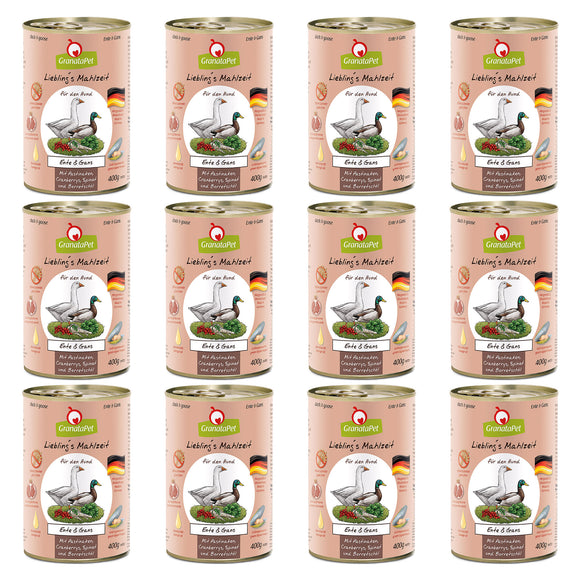 GranataPet Duck & Goose Grain-Free Wet Dog Food – Premium Protein Blend, 12 x 400g Cans