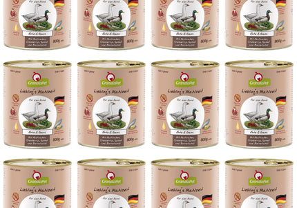 GranataPet Duck and Goose Grain-Free Wet Dog Food – 12 x 800g Premium Protein Cans