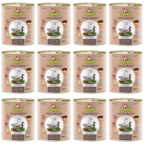 GranataPet Duck and Goose Grain-Free Wet Dog Food – 12 x 800g Premium Protein Cans