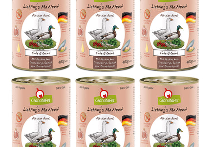 GranataPet Duck & Goose Grain-Free Wet Dog Food – Premium Protein Blend, 6 x 400g Cans