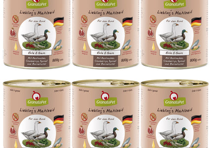 GranataPet Duck & Goose Grain-Free Wet Dog Food – Premium Protein Blend, 6 x 800g Cans