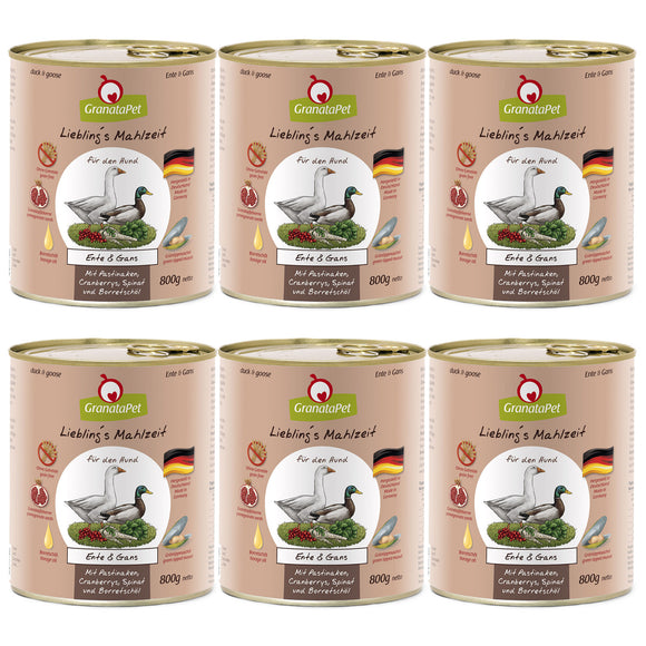 GranataPet Duck & Goose Grain-Free Wet Dog Food – Premium Protein Blend, 6 x 800g Cans
