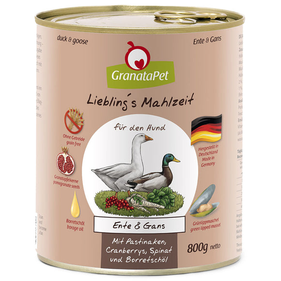 GranataPet Duck & Goose Grain-Free Wet Dog Food – 800g, Premium Protein Recipe