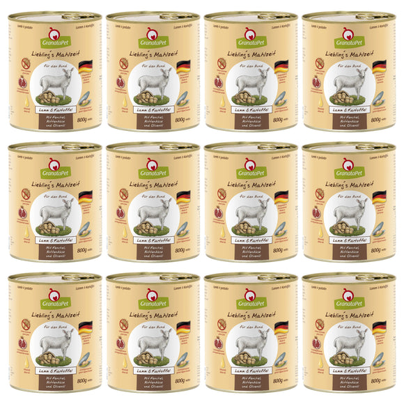 GranataPet Lamb and Potato Grain-Free Wet Dog Food – 12 x 800g Cans, High-Protein Recipe