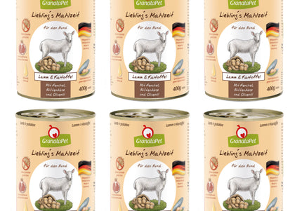 GranataPet Lamb and Potato Grain-Free Wet Dog Food – Tender Recipe, 6 x 400g Cans