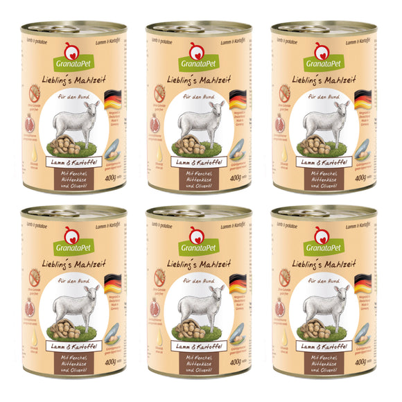 GranataPet Lamb and Potato Grain-Free Wet Dog Food – Tender Recipe, 6 x 400g Cans