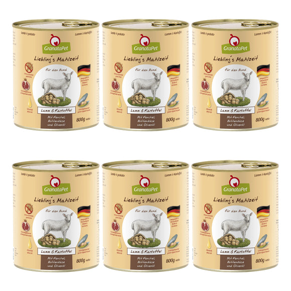 GranataPet Lamb and Potato Grain-Free Wet Dog Food – 6 x 800g, Premium Protein Recipe