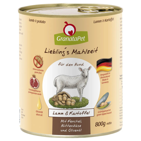 GranataPet Lamb and Potato Grain-Free Wet Dog Food – 800g Can, High-Quality Protein Recipe