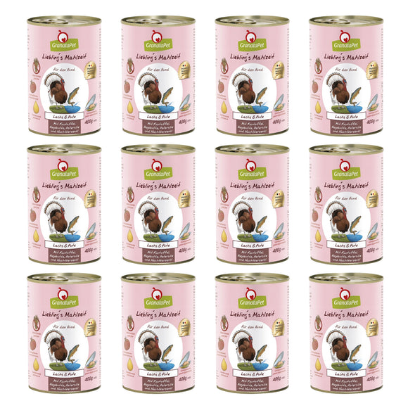 GranataPet Salmon & Turkey Grain-Free Wet Dog Food – Premium Protein Blend, 12 x 400g Cans