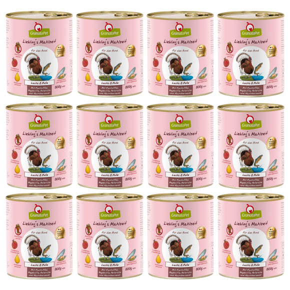 GranataPet Salmon & Turkey Grain-Free Wet Dog Food – Salmon and Turkey Recipe, 12 x 800g Cans