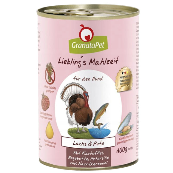 GranataPet Salmon & Turkey Grain-Free Wet Dog Food – High Protein, 400g Can