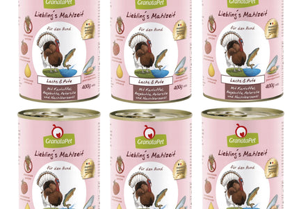 GranataPet Salmon & Turkey Grain-Free Wet Dog Food – Salmon and Turkey, 6x400g Cans