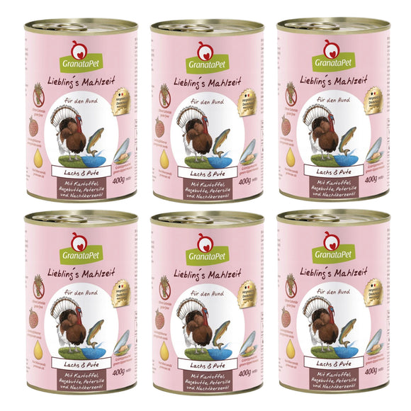 GranataPet Salmon & Turkey Grain-Free Wet Dog Food – Salmon and Turkey, 6x400g Cans