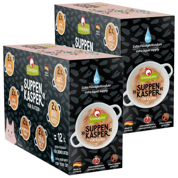 GranataPet Suppenkasper Cat Soup Multipack – Assorted Flavors, 24 x 70g, Nutritious Wet Food