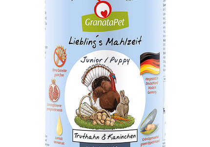 GranataPet Turkey and Rabbit Junior Wet Food – Grain-Free Formula, 400g Can