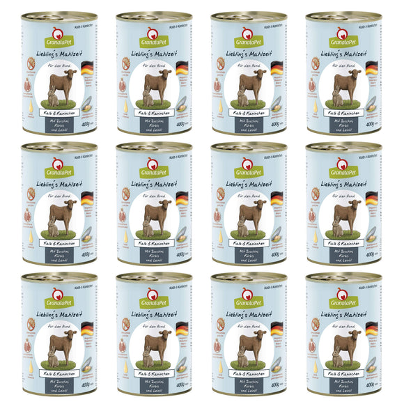 GranataPet Veal & Coney Grain-Free Wet Dog Food – Veal and Rabbit, 12 x 400g Cans