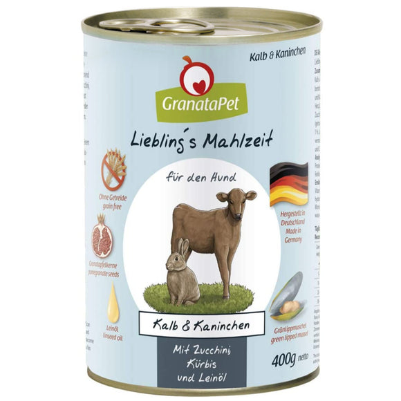 GranataPet Veal & Coney Grain-Free Wet Dog Food – Veal and Rabbit, 400g Can