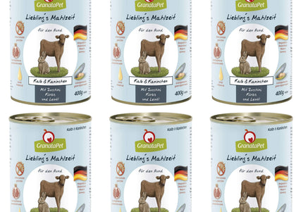 GranataPet Veal & Coney Grain-Free Wet Dog Food – Veal and Rabbit, 6 x 400g Cans