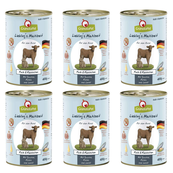 GranataPet Veal & Coney Grain-Free Wet Dog Food – Veal and Rabbit, 6 x 400g Cans