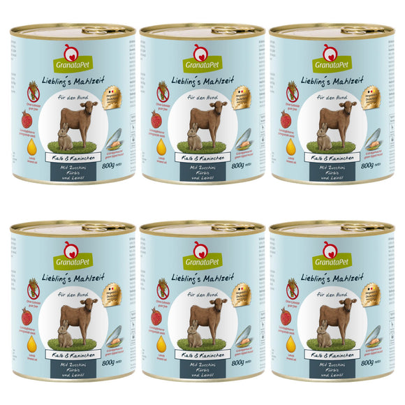 GranataPet Veal & Coney Grain-Free Wet Dog Food – Veal and Rabbit, 6 x 800g Cans