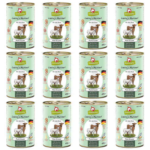 GranataPet Veal & Lamb Grain-Free Wet Dog Food – Premium Protein Blend, 12 x 400g Cans