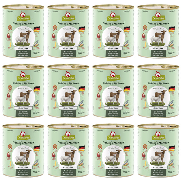 GranataPet Veal & Lamb Grain-Free Wet Dog Food – High Protein, 12 x 800g Cans