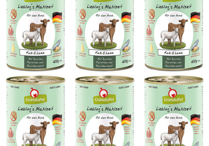 GranataPet Veal & Lamb Grain-Free Wet Dog Food – Premium Protein Blend, 6 x 400g Cans