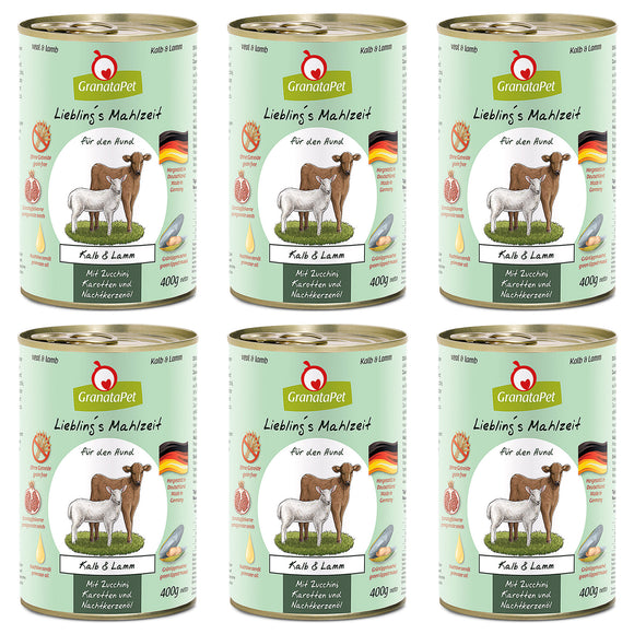 GranataPet Veal & Lamb Grain-Free Wet Dog Food – Premium Protein Blend, 6 x 400g Cans
