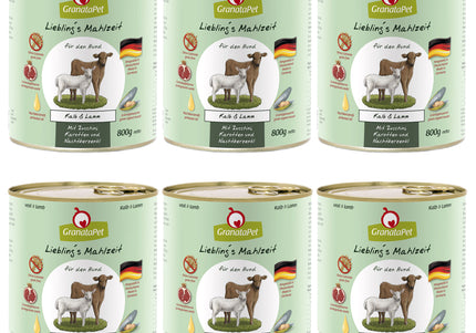 GranataPet Veal & Lamb Grain-Free Wet Dog Food – High Protein, 6 x 800g Cans