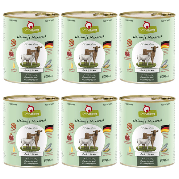 GranataPet Veal & Lamb Grain-Free Wet Dog Food – High Protein, 6 x 800g Cans
