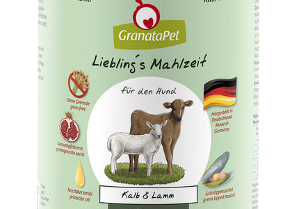 GranataPet Veal & Lamb Grain-Free Wet Dog Food – High Protein, 800g Can