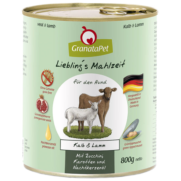 GranataPet Veal & Lamb Grain-Free Wet Dog Food – High Protein, 800g Can
