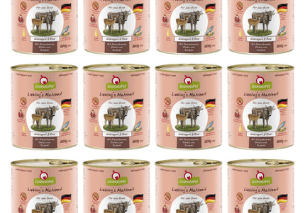 GranataPet Venison Ragout & Beef – Grain-Free Wet Food, Game and Beef, 12 x 800g Cans