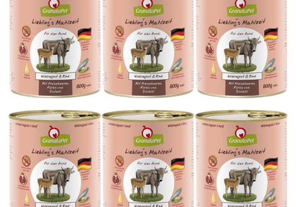 GranataPet Venison Ragout and Beef Wet Food – Grain-Free, Game and Beef Recipe, 6x800g Cans