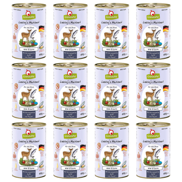 GranataPet Venison Salmon Grain-Free Wet Dog Food – Premium Venison and Salmon Recipe, 12x400g Cans