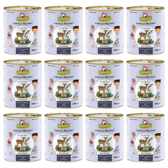 GranataPet Venison Salmon Grain-Free Wet Dog Food – Premium Venison and Salmon Recipe, 12 x 800g Cans