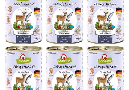 GranataPet Venison Salmon Grain-Free Wet Dog Food – Premium Meat Blend, 6 x 400g Cans