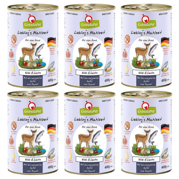 GranataPet Venison Salmon Grain-Free Wet Dog Food – Premium Meat Blend, 6 x 400g Cans