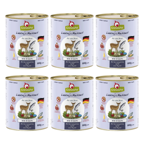 GranataPet Venison Salmon Grain-Free Wet Dog Food – Premium Meat Blend, 6 x 800g Cans