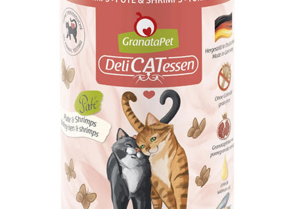 GranataPet DeliCatessen Turkey & Shrimps – Grain-Free Wet Cat Food, High Protein, 400g Can