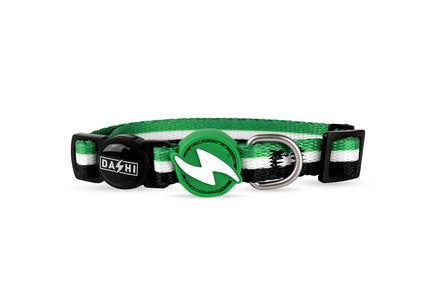 Dashi Stripes Green & Black Cat Collar – Adjustable Nylon, Secure Buckle, Stylish Design