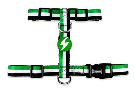Dashi Stripes Green & Black Back Harness – Adjustable Guard Harness, XS, Stylish Striped Design