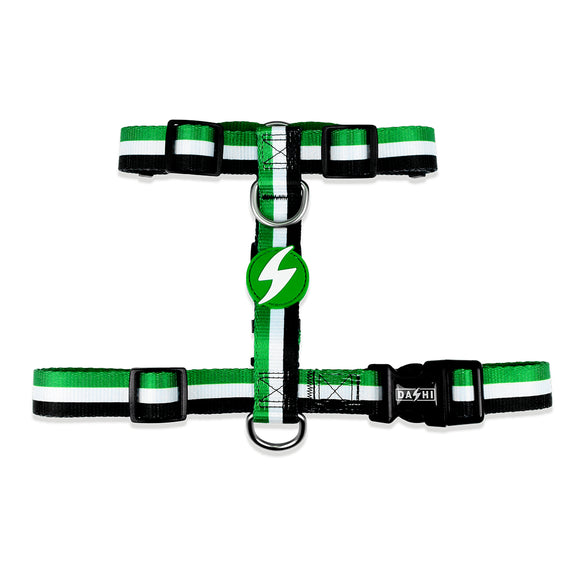 Dashi Stripes Green & Black Back Harness – Adjustable Guard Harness, XS, Stylish Striped Design