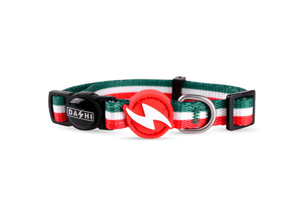 Dashi Stripes Green & Red Cat Collar – Adjustable Nylon Collar with Secure Buckle, Stylish Design