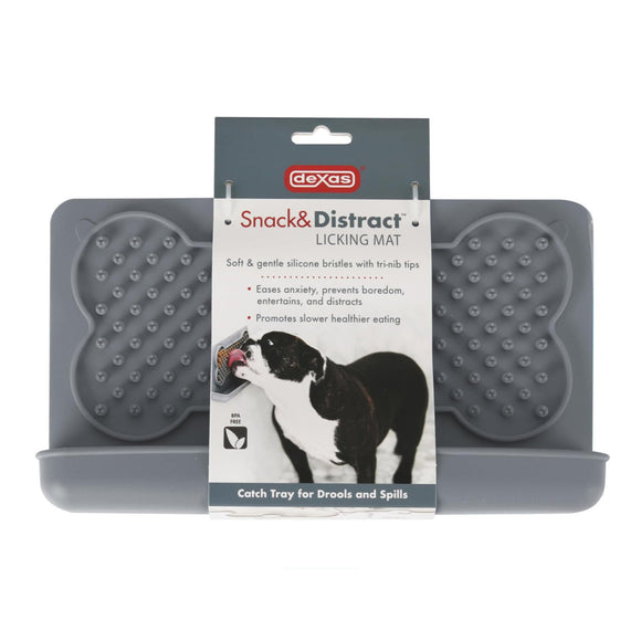 Dexas Snack & Distract Silicone Licking Mat with Pocket – Horizontal Blue, Calming Design