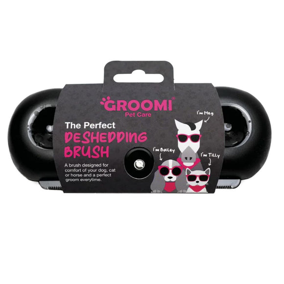 Groomi Deshedding Black Brush – Ergonomic Grooming Comb and Undercoat Trimmer, Sleek Black